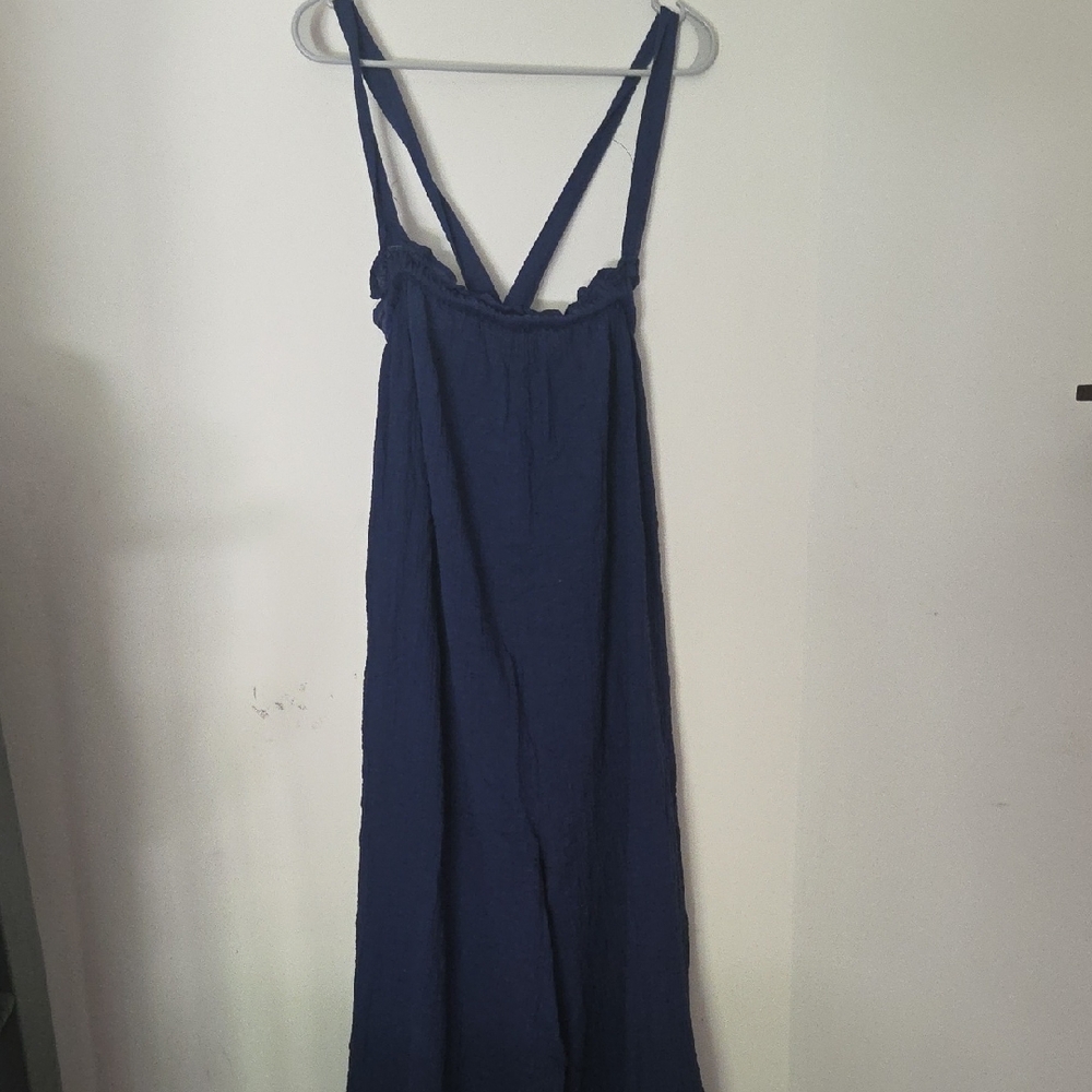Anthropologie Navy Crinkle Dress